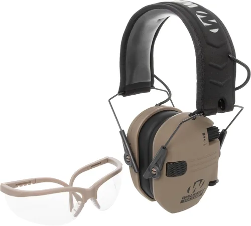 Walker's Razor Slim Orejeras de perfil bajo con protección auditiva y gafas de seguridad FDE