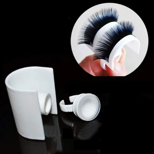 Miniatura 3 de Pestañas postizas en forma de U Anillo Tira de pestañas postizas Extensión de Pallet Pegamento Holder Set Herramienta de dedo con escala