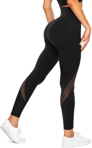 TrainingGirl Leggings de malla para mujer, pantalones de yoga de cintura alta, leggings estampados, mallas deportivas con bolsillos