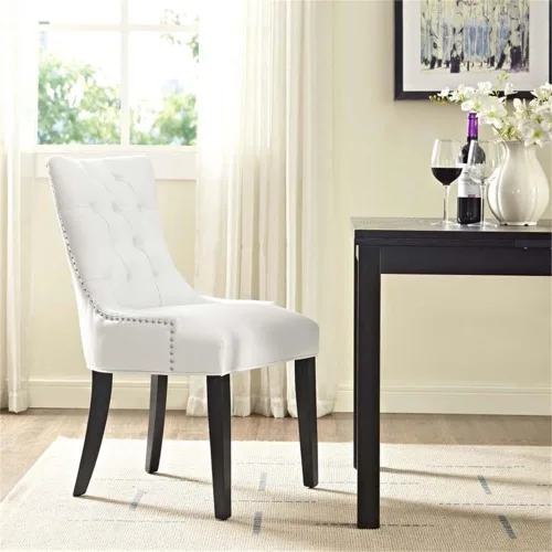 Miniatura 2 de Hawthorne Collections Regent - Silla de comedor moderna tapizada de piel sintética con ribete de clavos, color blanco