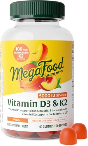 MegaFood Gomitas de vitamina D3 K2 – Vitamina D 5000 UI para la salud ósea e inmunológica más apoyo para una absorción óptima de calcio – Sabor a