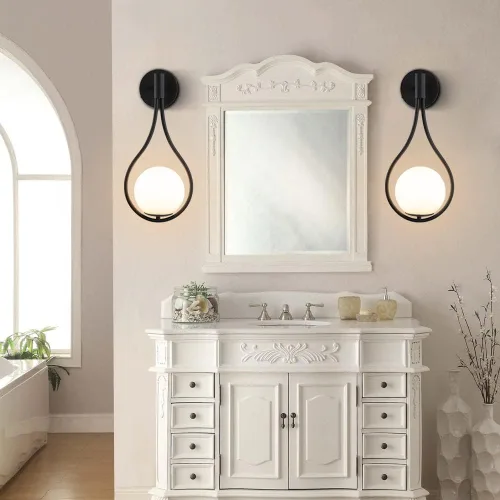 Miniatura 2 de BOKT Moderna lámpara de pared de vidrio negro apliques montados en la pared, de mediados de siglo, para dormitorio, mesita de noche, luz de pared