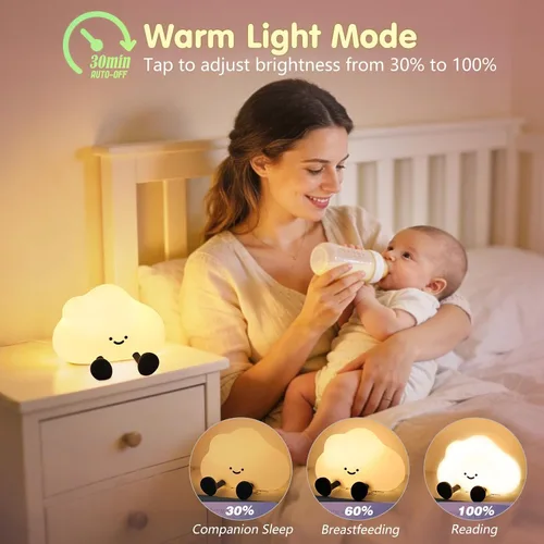 Miniatura 4 de YISUN Luz nocturna de nube, bonita luz nocturna de silicona para bebé pequeño, lámpara LED recargable para cuarto de bebé con temporizador, 3