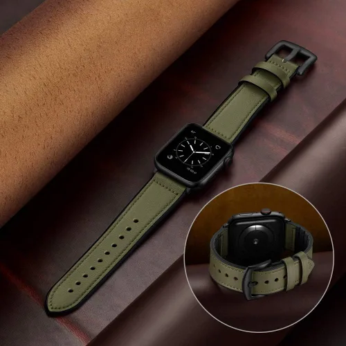 Miniatura 6 de OUHENG Correas de cuero compatibles con Apple Watch de 42mm 41mm 40mm 38mm, correa híbrida de cuero genuino y goma para iWatch Series 11 10 9 8 7 6