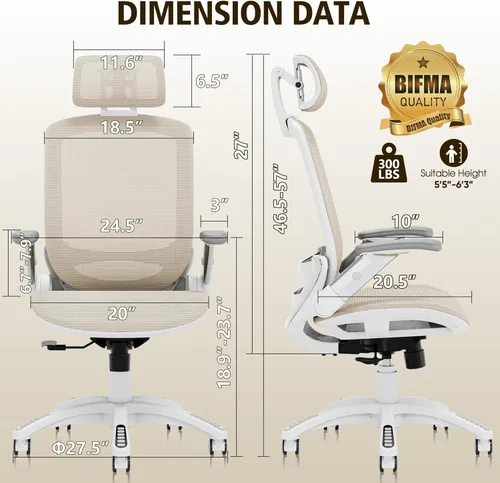 Miniatura 3 de GABRYLLY Silla de oficina ergonómica, Silla de escritorio de casa de respaldo alto con reposacabezas, brazos abatibles, bloqueo de inclinación