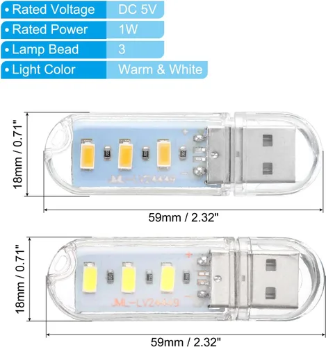 Miniatura 3 de PATIKIL Luces nocturnas USB, 6 piezas de 1 W, 3 cuentas de lámpara LED con 13.8 in macho a hembra, cables flexibles de cuello de cisne