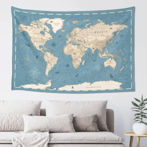 Miniatura 15 de MOUNDHONG Tapiz negro retro con mapa del mundo para colgar en la pared, tapiz de arte retro para pared, tapices de pared grandes para dormitorio