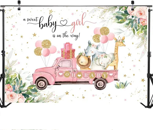 Miniatura 3 de Mocsicka Telón de fondo para baby shower con texto en inglés "A Sweet Baby Girl is On The Way", telón de fondo de fotografía para mesa de pastel