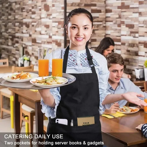 Miniatura 5 de Jubatus Paquete de 1 delantal con peto con 2 bolsillos, delantal de cocina de chef para mujeres y hombres, color negro