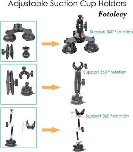 Miniatura 4 de Kit de montaje para coche con ventosas 5 en 1 para Insta360 X5/X4/X3, para GoPro Hero13/12/11/10, para DJI 360, para grabación de coche de servicio