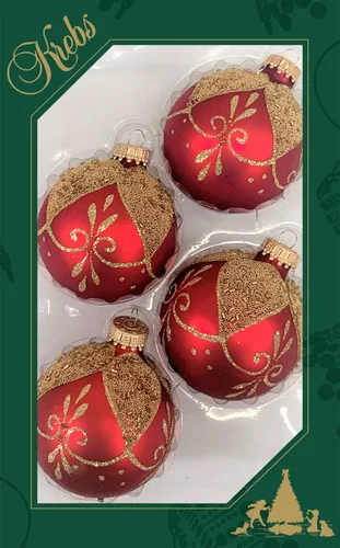 Miniatura 58 de Adornos de árbol de Navidad de vidrio - 67 mm/2.625" [4 piezas] Bolas decoradas de Adornos navideños sin costuras para colgar de Christmas by Krebs