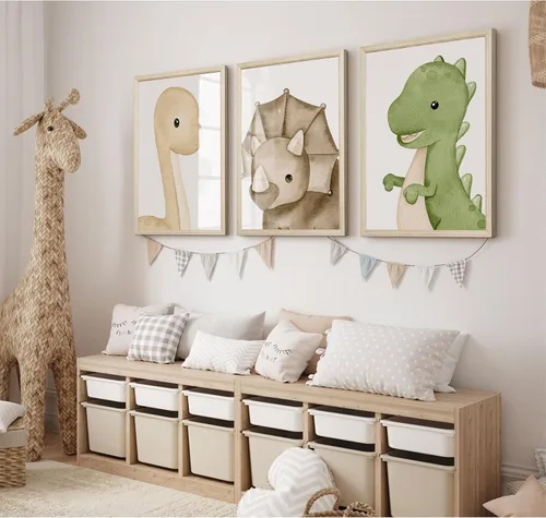 Miniatura 3 de Arte de pared de dinosaurio para habitación de niños, lienzo para decoración de pared de dinosaurio para niños, arte de pared de guardería