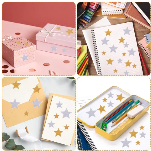 Miniatura 4 de Ouligay 200 calcomanías de estrella de espuma con purpurina dorada y plateada, calcomanías de espuma brillantes autoadhesivas para niños
