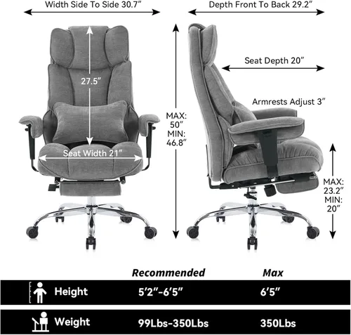 Miniatura 2 de Efomao Silla de oficina ejecutiva, silla de computadora acolchada suave con reposapiés, sillas de escritorio de tela para oficina en casa, sillas