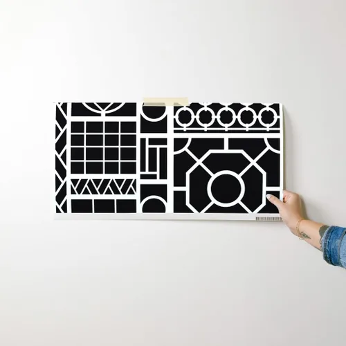 Miniatura 7 de Spoonflower Pelar y pegar muestra de papel tapiz - Enrejado Negro Círculos Blancos Graffiti Chinoiserie Palm Beach China Papel pintado extraíble