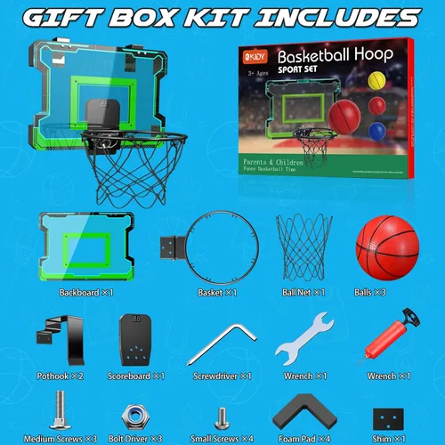 Miniatura 8 de OKKIDY Mini aro de baloncesto para interiores, aro de baloncesto iluminado con marcador LED electrónico, pequeños juguetes de baloncesto al aire