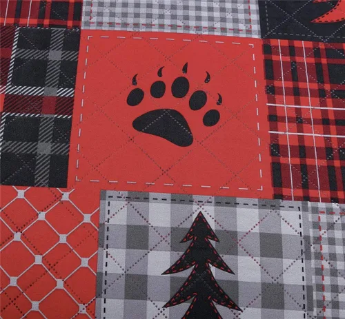Miniatura 3 de Juego de edredones rústicos de oso, tamaño matrimonial/queen, colcha a cuadros rojo y negro, ropa de cama ligera, colcha de cabaña de lodge, Rojo