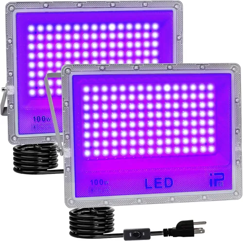 Miniatura 10 de Eleganted Paquete de 2 luces LED negras de 50 W, potentes luces negras UV con enchufe, IP66 impermeable, luz negra UV de 395-405 nm para iluminación