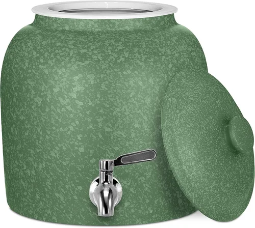Dispensador de agua de porcelana Geo Sports (Serie de color sólido moteado); Tapa y válvula incluidas, lista para envío electrónico (Olla verde con