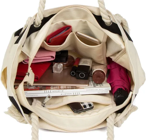 Miniatura 5 de Malirona Bolso grande de viaje a la playa con asa de cuerda de algodón, XL, Casual