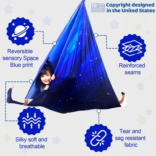 Miniatura 3 de Columpio sensorial para niños, terapia interior y exterior, hamaca para acurrucarse, con capacidad para hasta 300 libras, con kit de colgador
