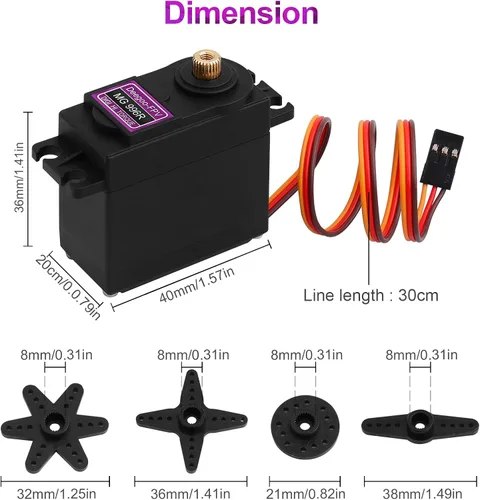 Miniatura 6 de Paquete de 6 motores servo digitales de par de engranajes metálicos MG996R 55g para helicóptero RC, auto, barco, robot de Futaba JR