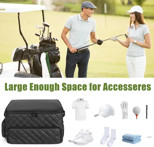 Miniatura 7 de PGmoon Organizador de maletero de golf de 2 capas, organizador de almacenamiento de carrito de golf con compartimento ventilado individual para 2