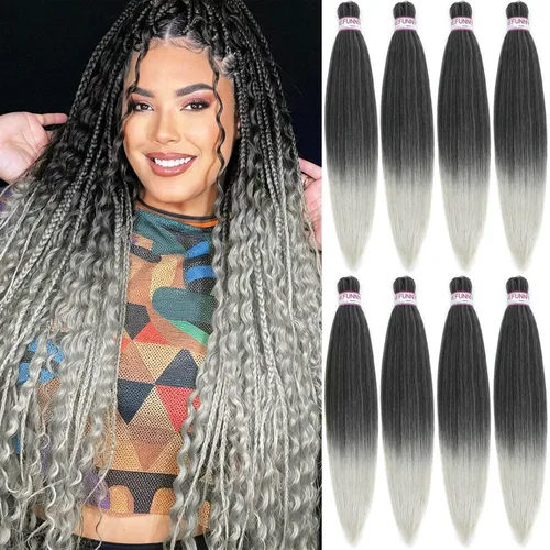 Miniatura 9 de BEFUNNY Cabello para Trenzar, Cabello para Trenzar Pre-Estirado, 24 Pulgadas 8 Paquetes Cabello Preestirado Ombré para Trenzas de Caja de Crochet