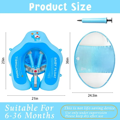 Miniatura 5 de Flotador de piscina para bebé con toldo UPF50+, cubierta de tela suave, flotadores para bebé con asiento de seguridad, flotadores para bebés de 6 a