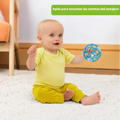 Miniatura 4 de Bright Starts Oball Sonajero de fácil agarre sin BPA para bebé en azul, edad recién nacido y más, 10 cm