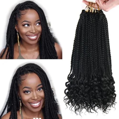Trenzas de ganchillo para mujer, 144 raíces/paquete, trenza negra con extremos rizados, trenzas de caja de 14 pulgadas, 24 mechones por pieza,