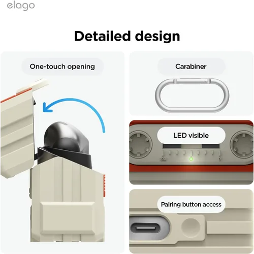 Miniatura 6 de elago Compatible con Samsung Galaxy Buds 3 Pro y 3 y 3 FE Funda, funda con diseño de cinta de casete con mosquetón, protección completa, accesorios