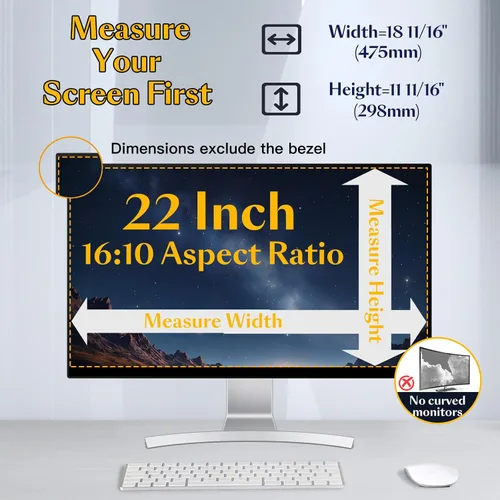 Miniatura 2 de Filtro magnético de pantalla de privacidad para computadora de 22 pulgadas para monitor de pantalla ancha 16:10, 22 pulgadas para colgar extraíble