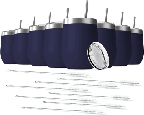Miniatura 17 de Vaso de vino de 12 onzas con tapa con pajita, vaso de vino de acero inoxidable, vaso de vino de doble pared aislado al vacío, tazas de viaje sin