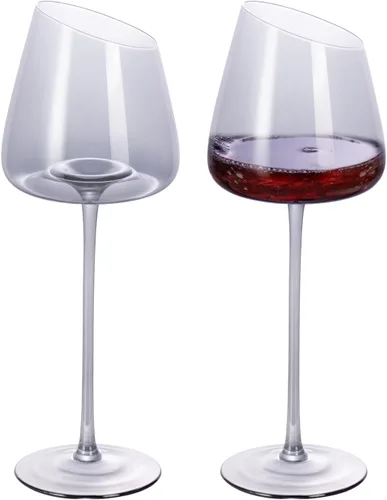 Miniatura 26 de KAMMAK Juego de 2 copas de vino de 11.49 onzas, de cristal soplado a mano, borde fino y tallo largo, perfectas para rojo y blanco, uso diario