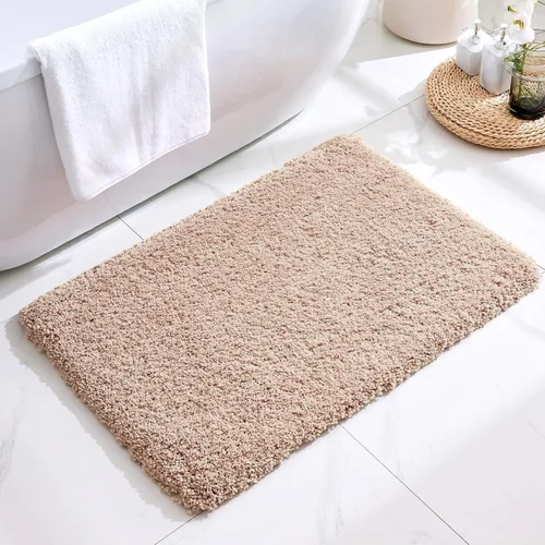Miniatura 9 de Disolla - Alfombra antideslizante pequeña y esponjosa para el suelo del baño, lavable, afelpada, para ducha, absorbente, color beige, 17 x 24