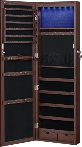 Miniatura 76 de Songmics - UJJC93W - Armario para joyas que se puede cerrar con llave, de montaje en pared o puerta, con espejo de 6 luces LED, para organización