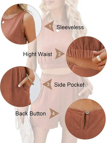 Miniatura 4 de Conjunto de dos piezas de lino para mujer, conjunto de 2 piezas sin mangas para verano