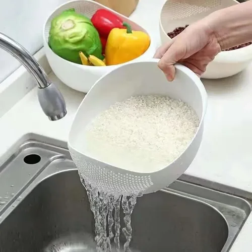 Miniatura 2 de Colador de plástico para arroz, colador de cocina, con asas, colador de arroz, colador, colador, utensilios de cocina (azul)