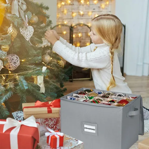 Miniatura 2 de Caja de almacenamiento para adornos de Navidad, grandes contenedores de almacenamiento de decoración navideña que almacenan hasta 128 adornos de 3