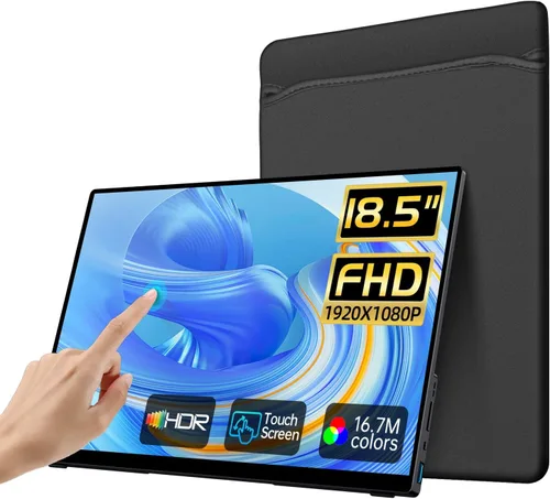 Monitor portátil con pantalla táctil, monitor de pantalla táctil FHD IPS de 18.5 pulgadas, monitores de viaje con soporte y altavoz, pantalla