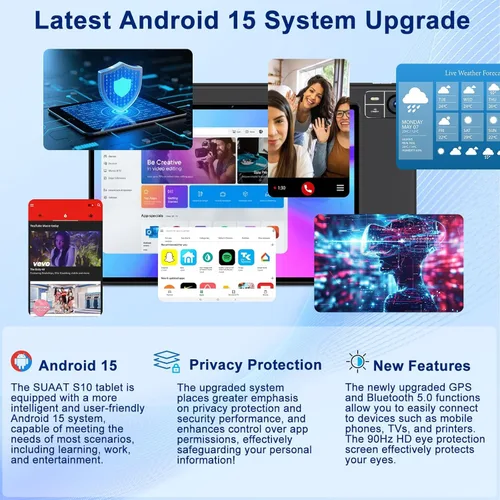 Miniatura 2 de Tablet Android 15 de 10.1 pulgadas con 30 GB de RAM 128 GB de ROM 1 TB de expansión, con teclado y ratón, Octa-Core, 8000 mAh, pantalla HD IPS, WiFi