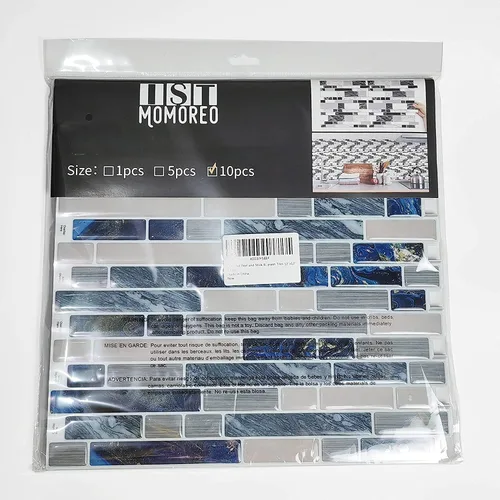Miniatura 5 de 10 hojas para despegar y pegar para cocina, baño, azulejos azules de 12 x 12 pulgadas