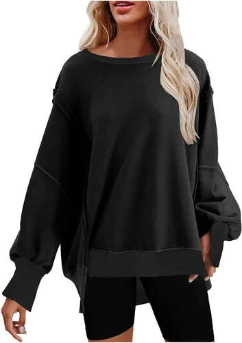 DII osedhc Oversized Sweatshirts for Women Crewneck Pullover Vintage Patchwork Side Slits Tunic Tops Y2k Fall Winter Clothes