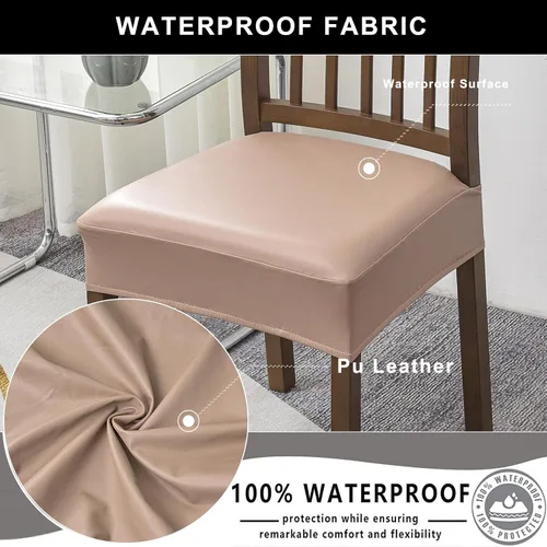 Miniatura 3 de NILUOH Fundas impermeables para sillas de comedor, juego de 6, fundas de asiento de cuero PU para sillas de comedor, fundas de asiento extraíbles