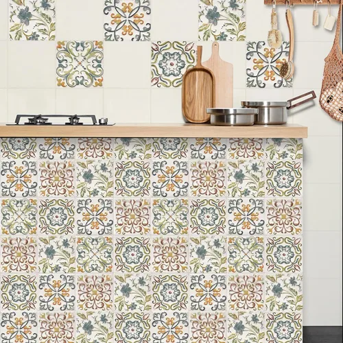 Miniatura 6 de Wudnaye Papel tapiz bohemio para despegar y pegar, papel de contacto de azulejos de imitación de 17 x 118 pulgadas, patrón de azulejos, extraíble