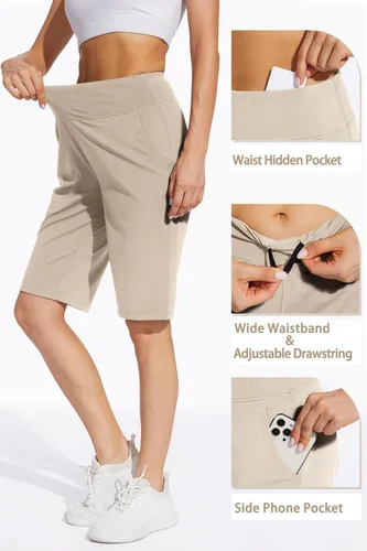 Miniatura 3 de Pantalones cortos largos para mujer, 12 pulgadas, longitud a la rodilla, casual, para entrenamiento, atletismo, natación, bermudas