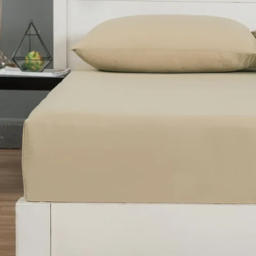 Miniatura 3 de DaDa Bedding - Sábana bajera ajustable de algodón suave con fundas de almohada (3 unidades), color beige