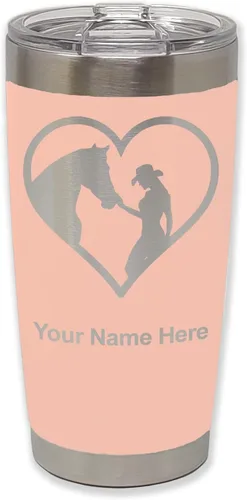 Miniatura 32 de LaserGram Vaso aislado al vacío de 20 onzas, corazón de vaquera de caballo, grabado personalizado incluido (negro)