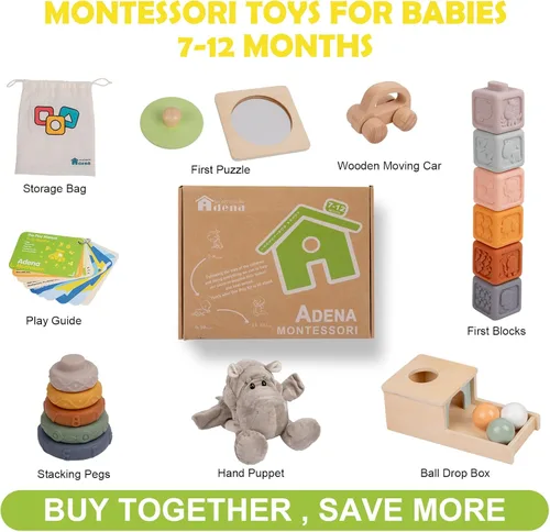 Miniatura 2 de Kit de juego Adena Montessori para bebés de 7-12 meses, juguetes educativos de desarrollo cerebral de 6 en 1 para niños pequeños que incluyen primer
